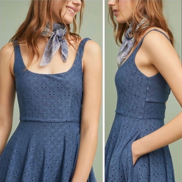ANTHROPOLOGIE HUTCH Olivia Eyelet Dress Blue - Picture 3 of 10